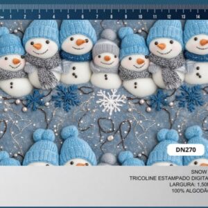 Tricoline 100% algodão Boneco de Neve Azul