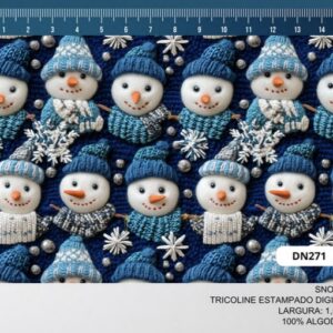 Tricoline 100% algodão Boneco de Neve Azul