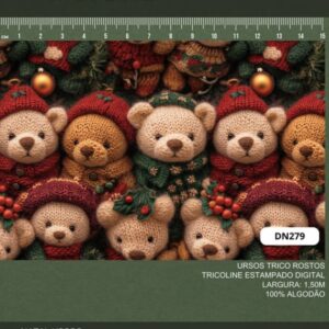 Tricoline 100% algodão Ursinhos Natal