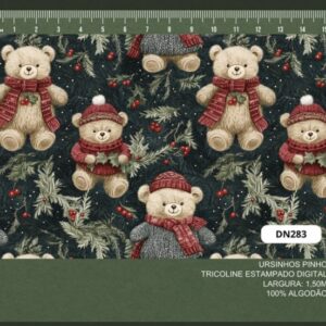 Tricoline 100% algodão Ursinhos Natal