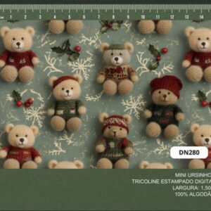 Tricoline 100% algodão Ursinhos Natal