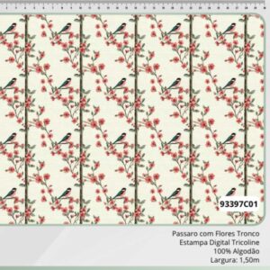 Tricoline 100% algodão Passarinho Florzinha