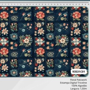 Tricoline 100% algodão Floral Patcwork