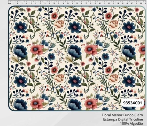 Tricoline 100% algodão Floral Menor Fundo Claro