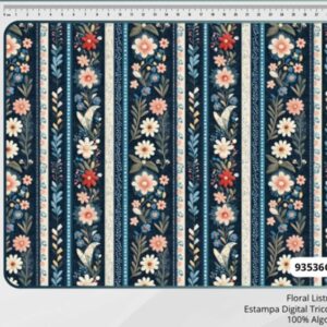 Tricoline 100% algodão Floral Listrado