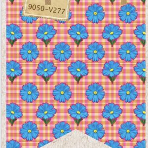 Tricoline 100% algodão Flor Azul Xadrez