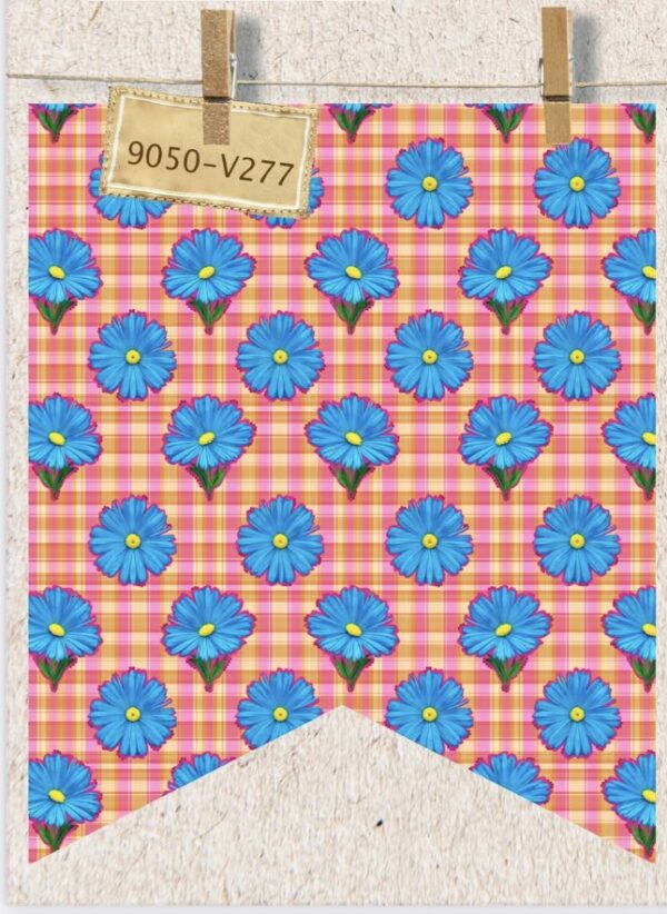 Tricoline 100% algodão Flor Azul Xadrez