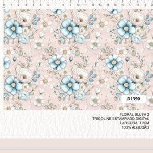 Tricoline 100% algodão Floral Rosa