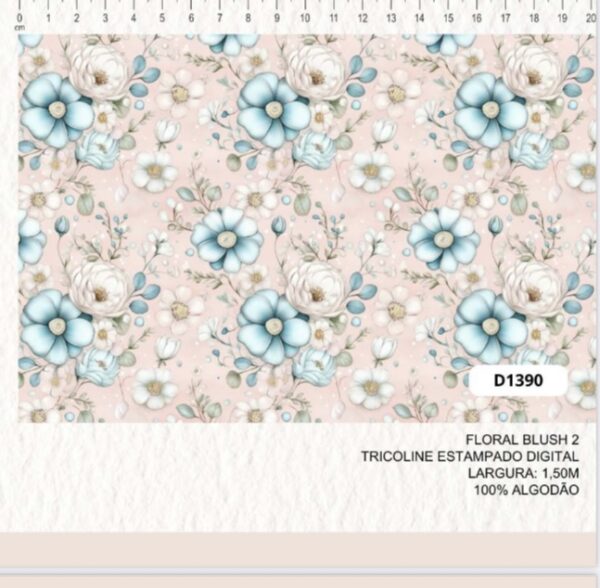 Tricoline 100% algodão Floral Rosa