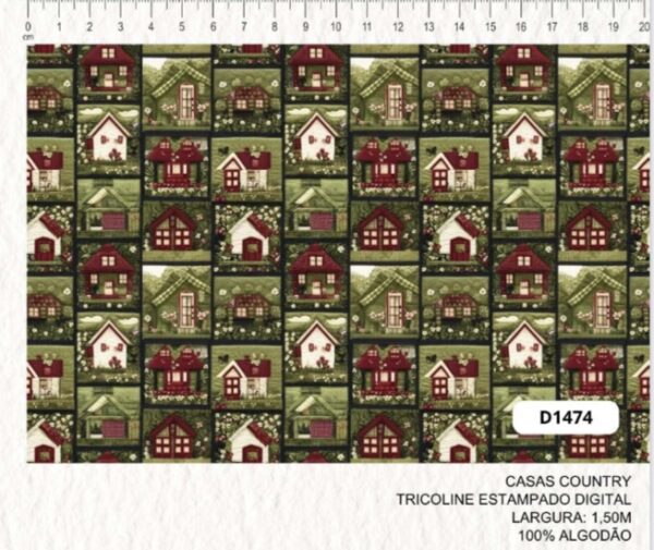 Tricoline 100% algodão Casas Country