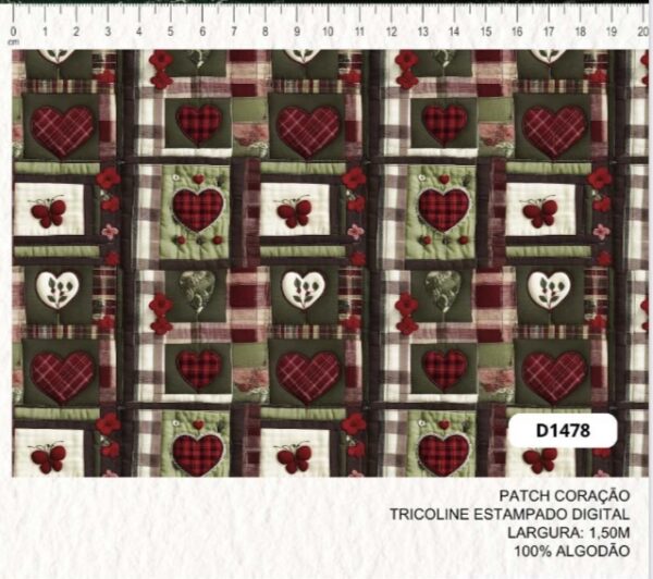 Tricoline 100% algodão Patcwork Coração