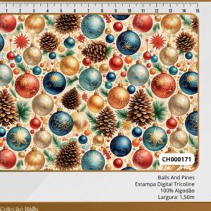 Tricoline 100% algodão Bolas Natal