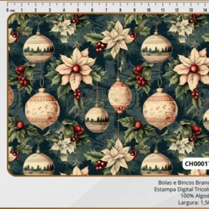 Tricoline 100% algodão Bolas Natal Flor