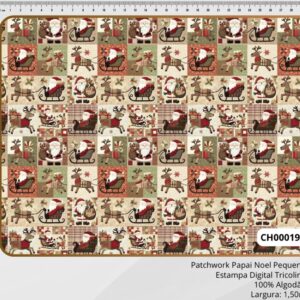 Tricoline 100% algodão Patchwork Papai Noel Pequeno