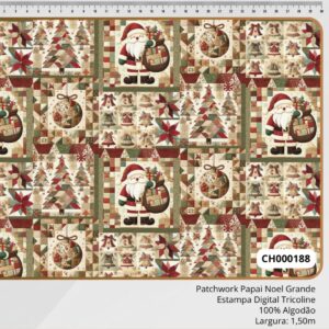 Tricoline 100% algodão Patchwork Papai Noel