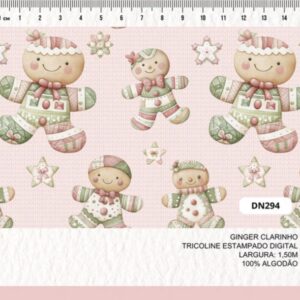 Tricoline 100% algodão Bolachas Natal Rosa