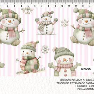 Tricoline 100% algodão Boneco de Neve Listra