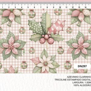 Tricoline 100% algodão Floral Natal Rosa