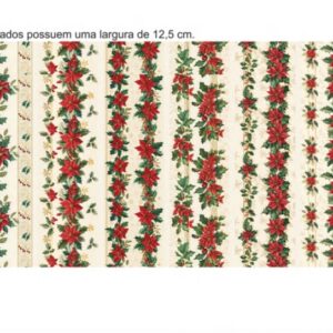 Tricoline 100% algodão Faixa Natal Flor