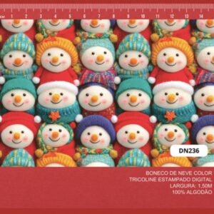 Tricoline 100% algodão Boneco de Neve