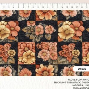 Tricoline 100% algodão Floral Patchwork