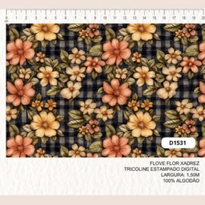 Tricoline 100% algodão Floral Xadrez