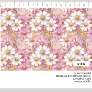 Tricoline 100% algodão Margaridas
