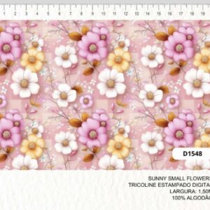 Tricoline 100% algodão Flores Rosa