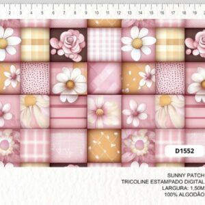 Tricoline 100% algodão Patchwork Flores Rosa