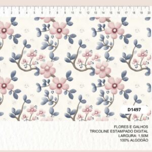 Tricoline 100% algodão Flores e Galhos