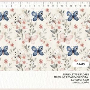 Tricoline 100% algodão Flores e Borboletas