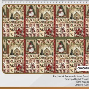 Tricoline 100% algodão Patchwork Papai Noel Grande