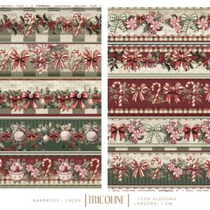 Tricoline 100% algodão Faixa Natal Laços