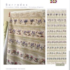 Tricoline 100% algodão Faixa Lavandas e Hortênsias