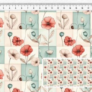 Tricoline 100% algodão Floral Xadrez Aquarela