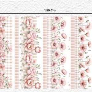 Tricoline 100% algodão Faixa Flor Rosa