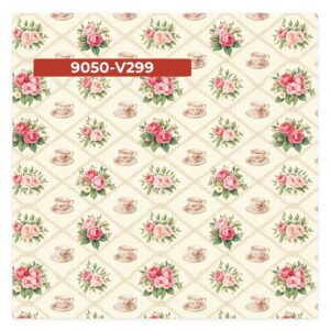 Tricoline 100% algodão Xícaras e Flores