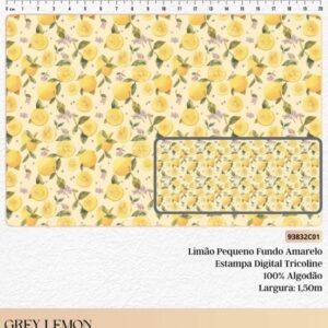 Tricoline 100% algodão Limões Florzinha Lavanda