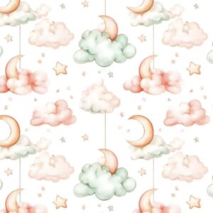 Tricoline 100% algodão Nuvens e Lua