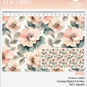 Tricoline 100% algodão Floral Rosa