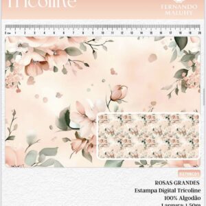 Tricoline 100% algodão Floral Rosa