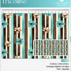 Tricoline 100% algodão Floral Tiffany e Marrom