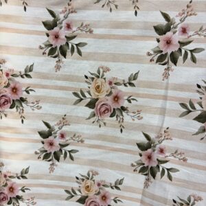 Tricoline 100% algodão Flores Bege Listra