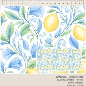 Tricoline 100% algodão Limão Flores Cris