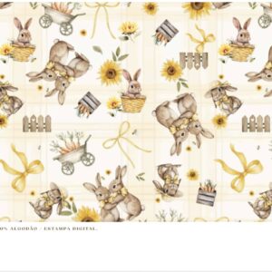 Tricoline 100% algodão Coelhos Girassol