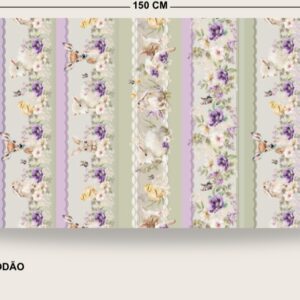 Tricoline 100% algodão Faixa Coelho e Bichinhos