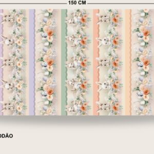 Tricoline 100% algodão Faixa Coelhos