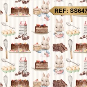 Tricoline 100% algodão Coelhos Bolo