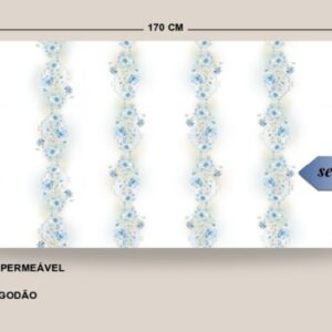 Sarja 100% algodão Barrado Flor Azul