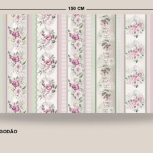 Tricoline 100% algodão Faixa Flores Rosa